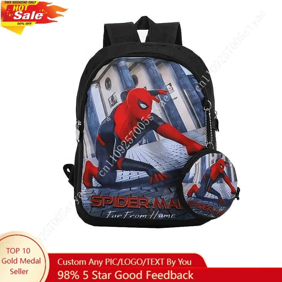 

Marvel Enthusiasts! Spider-Man Charm Backpack Fashionable Bookbag Distinctive Schoolbag Large Capacity Bag