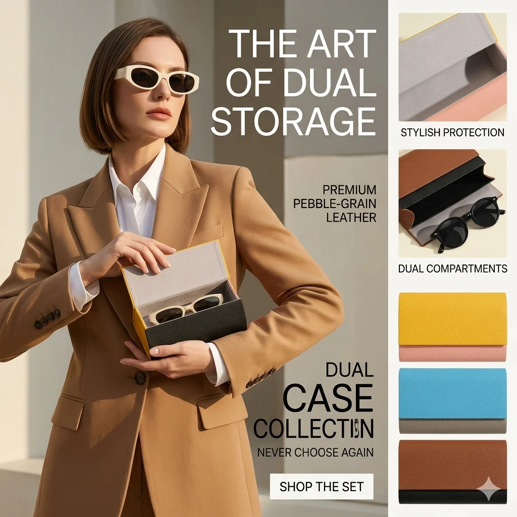 Glasses Holder For 2 Pairs Retro Glasses Storage Box 2-Layer Eyewear Case No Odor Magnetic Closure Eyewear Case For Office Home