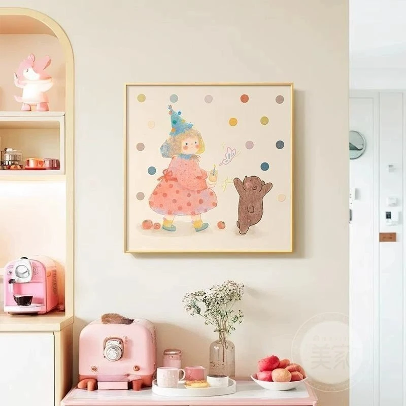 Cozy girl bedroom bedside canvas painting, children's room mural, dopamine dining room, living room decoration painting
