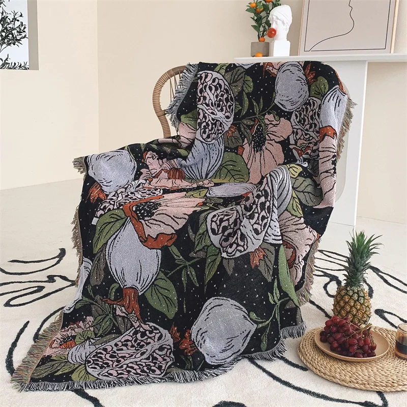 Double Sided Vintage Jungle Plants Blanket Home Decor Tapestry Hippie Room Decor Outdoor Throw Blanket Reversible 130x160cm