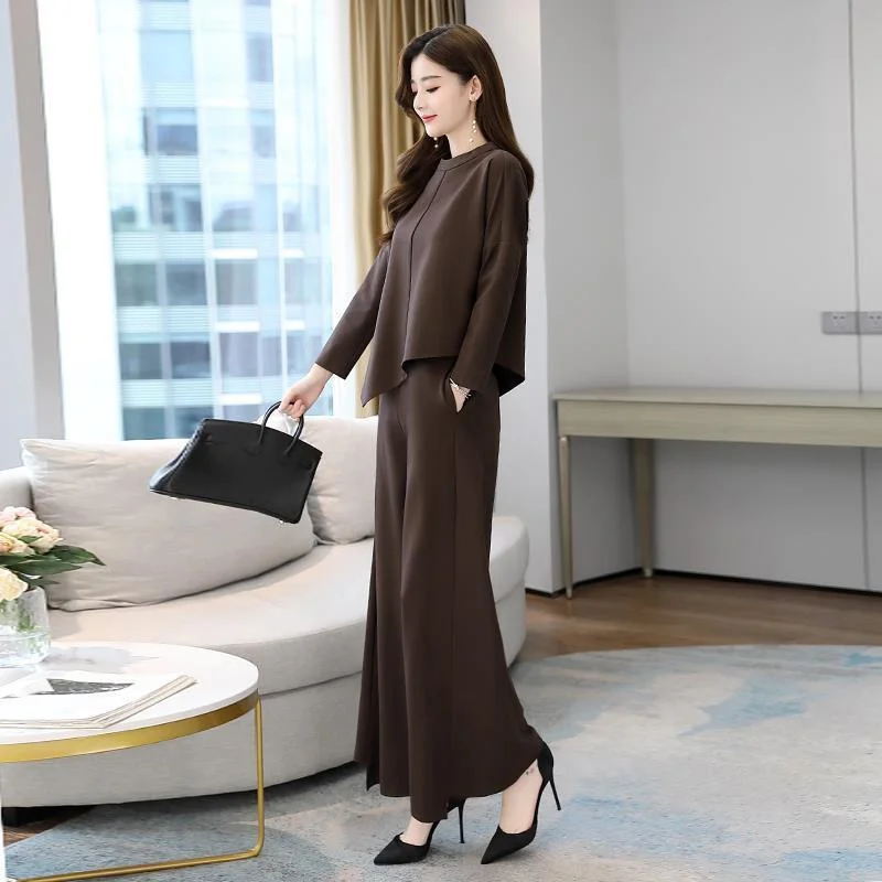 Schwarzer Hosenanzug mit weitem Bein für Damen, 2025, neuer Frühlingsmode, lässig, schlank, westlicher Stil, modischer zweiteiliger Damenanzug, weiblich