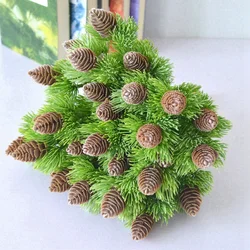Artificial Plastic Pine 7 Branches Pine Nuts Cones Fake Plants Tree For Christmas Party Decoration Faux Grass Xmas Home Decor