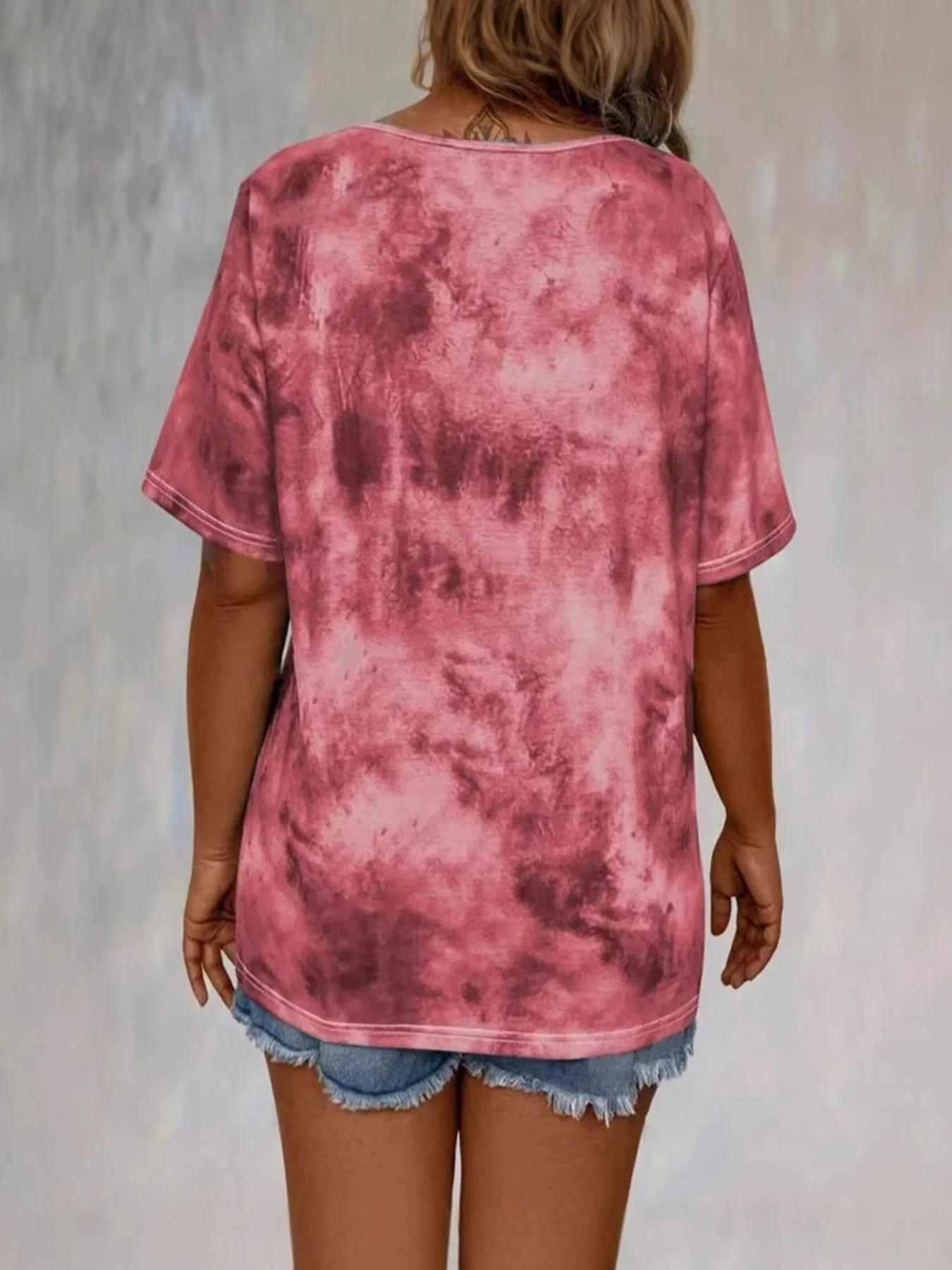 Women Tie Dye 3D Print Shirt For Summer 2025 New Fashion Drawstring Short Sleeve Loose Tops Casual V-Neck Bandage Women's Blouse