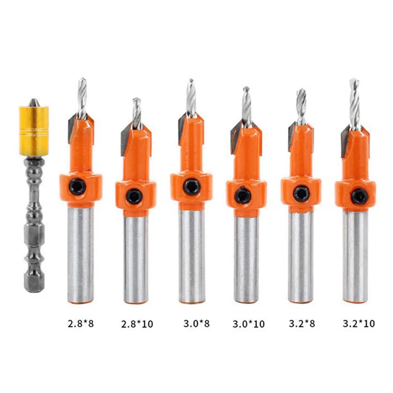 F-T Сверло с збойником, набор конических сверл, набор открывателей для деревообработки, шестигранный винт, аппаратные средства, сверло с зенковкой, 7 шт.