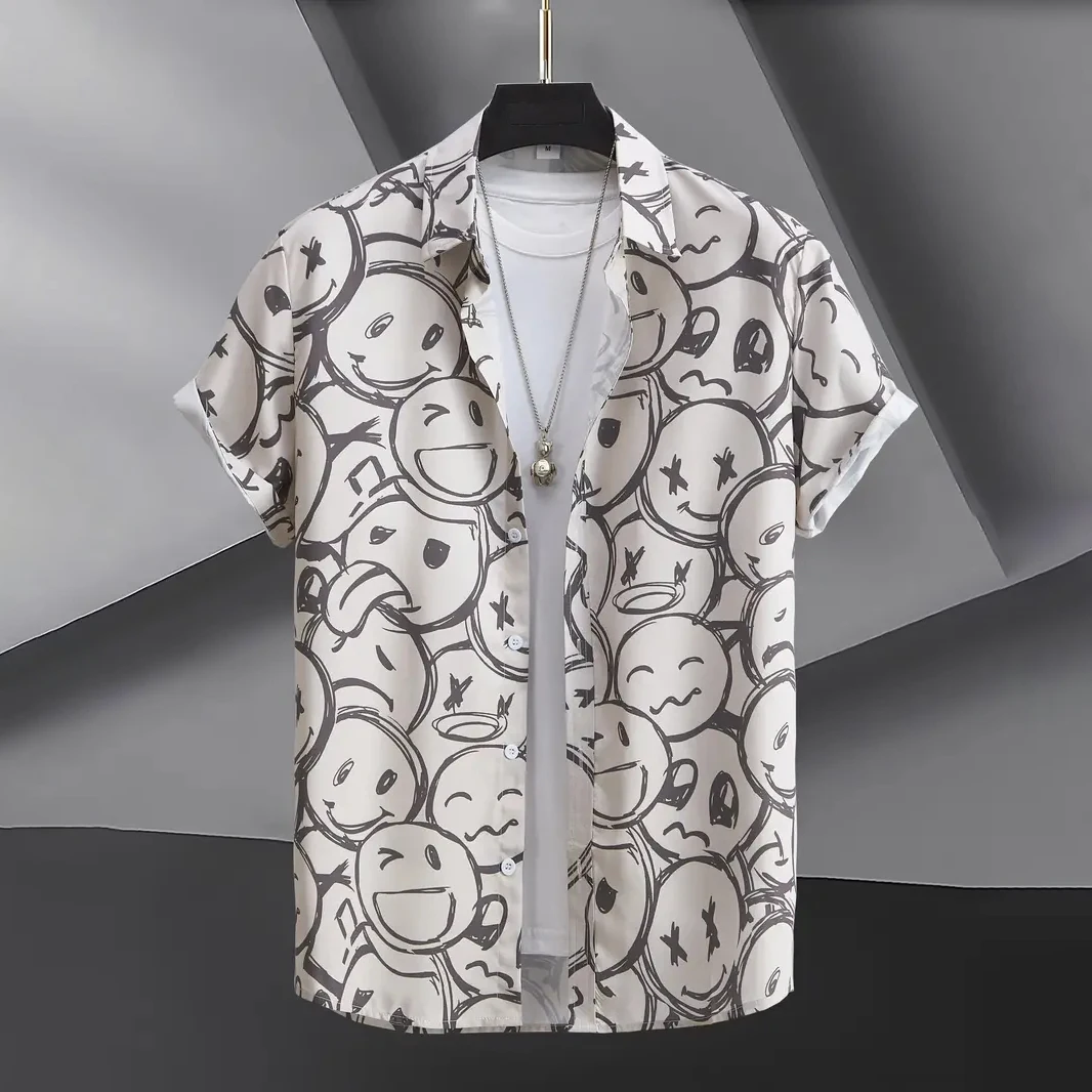 Camisa engraçada estampada 3D dos desenhos animados, camisa casual de manga curta masculina, férias de verão, tops de viagem, roupas extragrandes, moda