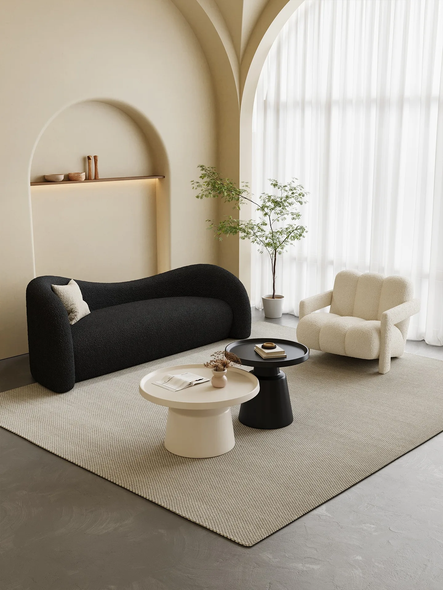 Light Luxury Arc Double Sofa For Reception Area For Beauty Salons Small Family Living Rooms Women's Clothing Stores Hostels