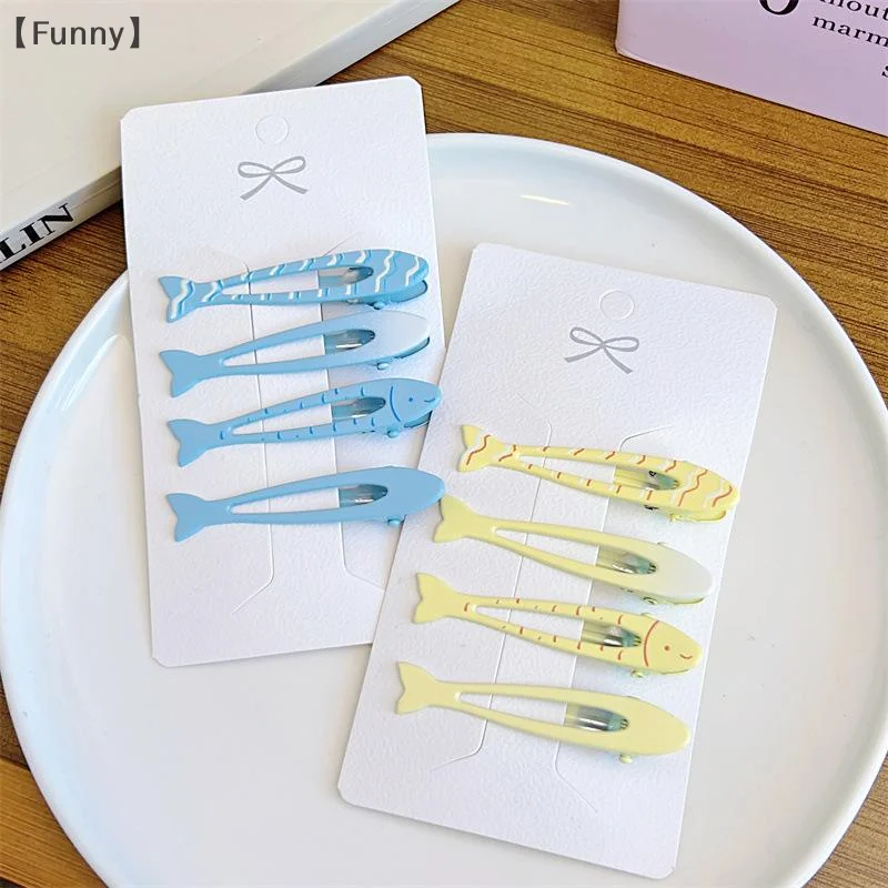 [مضحك] 4 قطع فتاة الموضة منقار البط كليب البساطة الأزرق الأصفر لطيف الأسماك مشبك شعر للنساء مشبك جانبي أنيق إكسسوارات الشعر