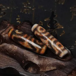 Tibetan Dark Green/White King Kong-4 Eyes Totem Oil Brown Spots Old Agate Beads for Men&Women Amulet Bracelet Necklace Making