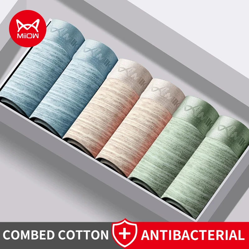 

MiiOW, 3 шт., мягкое хлопковое мужское нижнее белье, боксеры 7A, антибактериальные мужские трусы, мужские трусы в красочную полоску, мужские боксеры