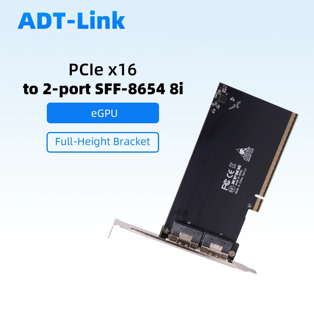 PCIE X16 To 2-port SFF-8654 8i X8 External Graphics Card EGPU Adapter Card for GPU Graphics Dock PCI-E