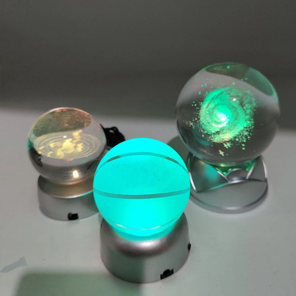 Rotondo LED luci colorate sfera di cristallo Base di plastica concava fondo sfera Display Standsuitable per 50-80mm palla USB alimentato