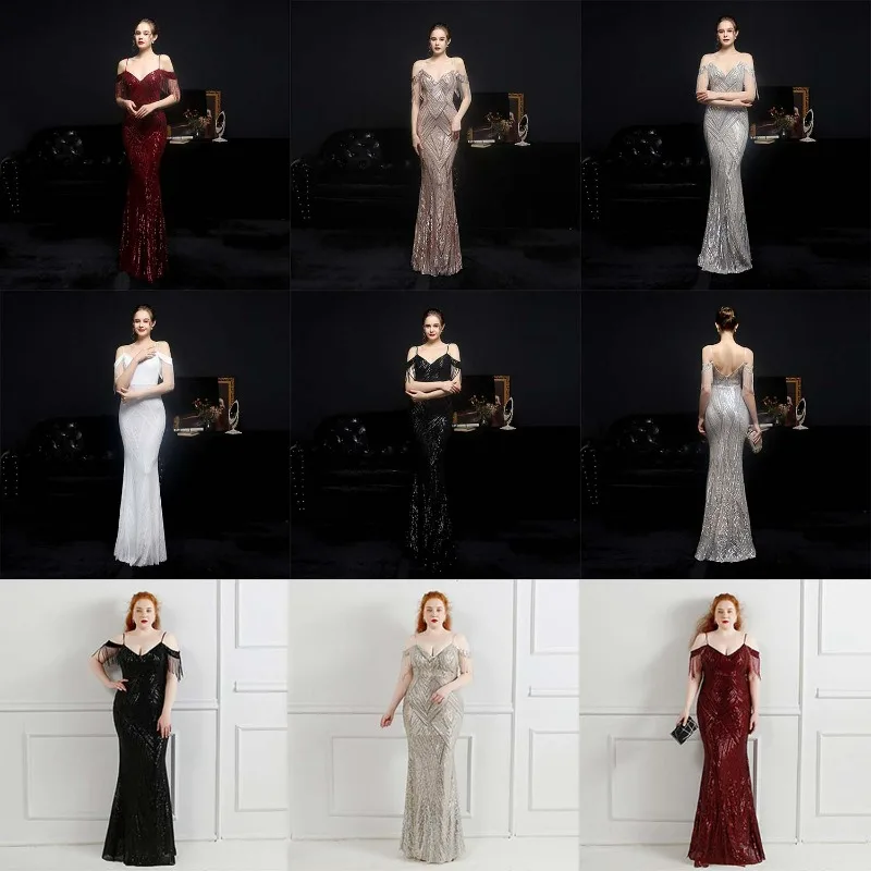 Sequin Fishtail Gown Performance Celebrity Event Banquet Etiquette Gold Luxury Evening Gown Prom Dresses for Women Ladies 2024