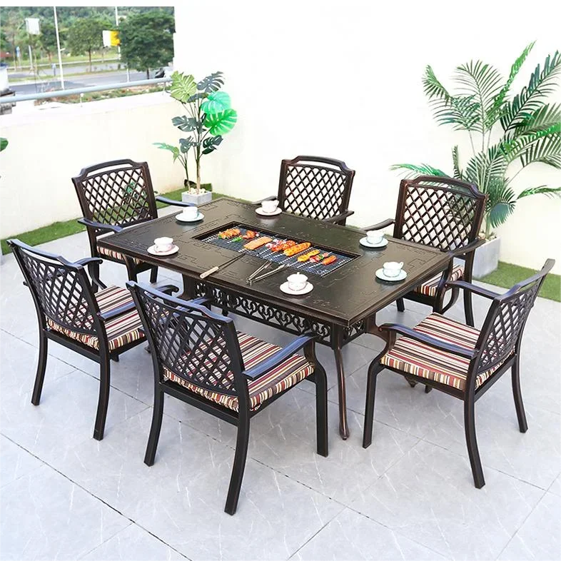 Outdoor Garden Garden Furniture Cast Aluminum BBQ Table Fire Pit Dining Table Charcoal BBQ Table