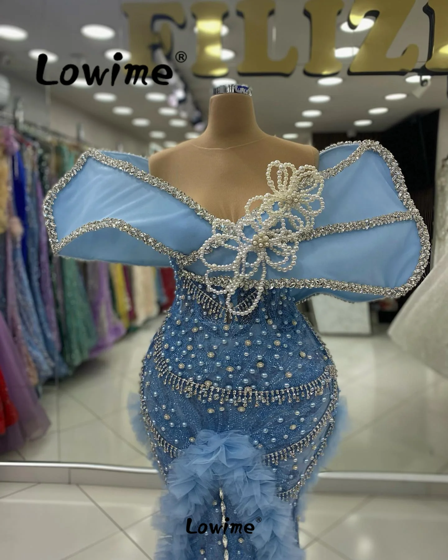 Celebrity Dresses Blue Aso Ebi Crystals Mermaid Prom Dress Sequined Lace Arabic Evening Formal Party Second Reception Dresses