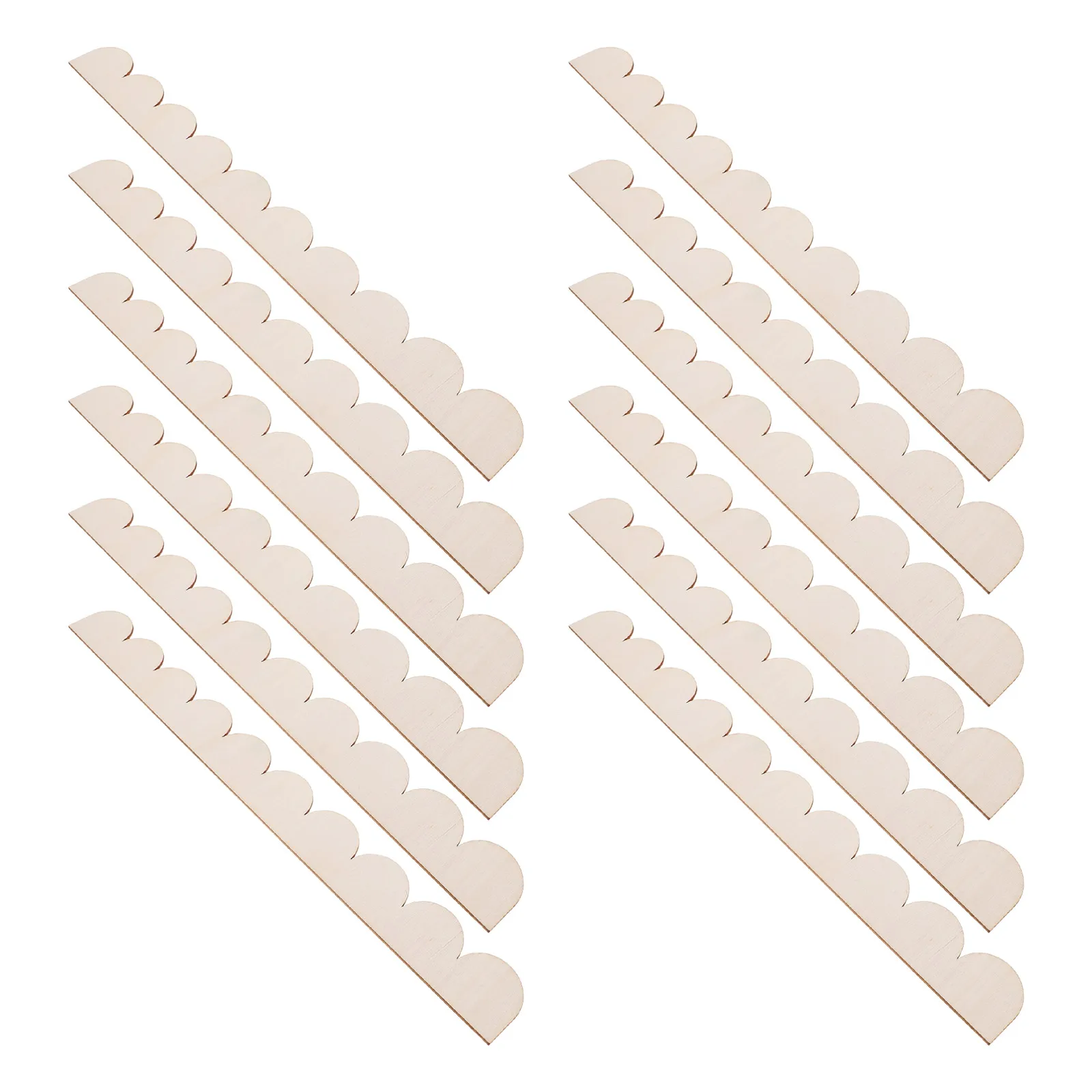 

12pcs Fan-shaped Wooden Border Unfinished Cabinet Strips DIY Edge Moulding Scalloped Shelf Decorative Wall Trim Wooden Frame