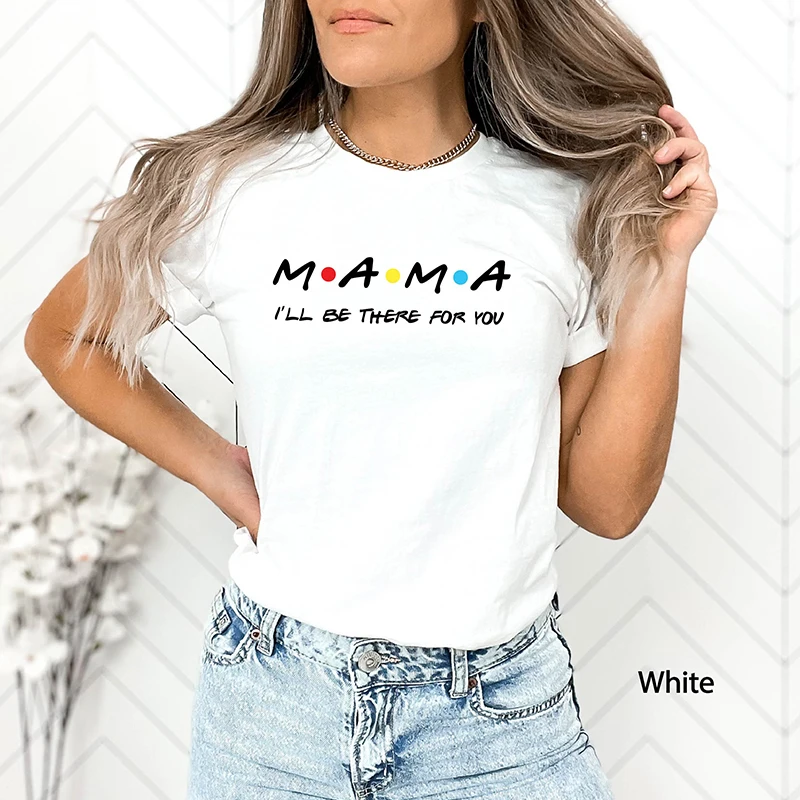 Koszulka damska z czystej bawełny na Dzień Matki, luźny krój, kreatywny nadruk, okrągły dekolt, letni top.