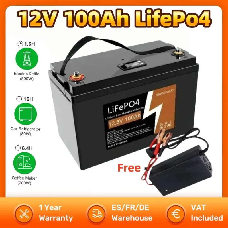 

Daweikala 12 В 100 Ач LiFePO4 литиевая батарея резервный источник питания 1280 Втч мощность 6000 + циклы для кемпинга на колесах троллинговый двигатель мощность