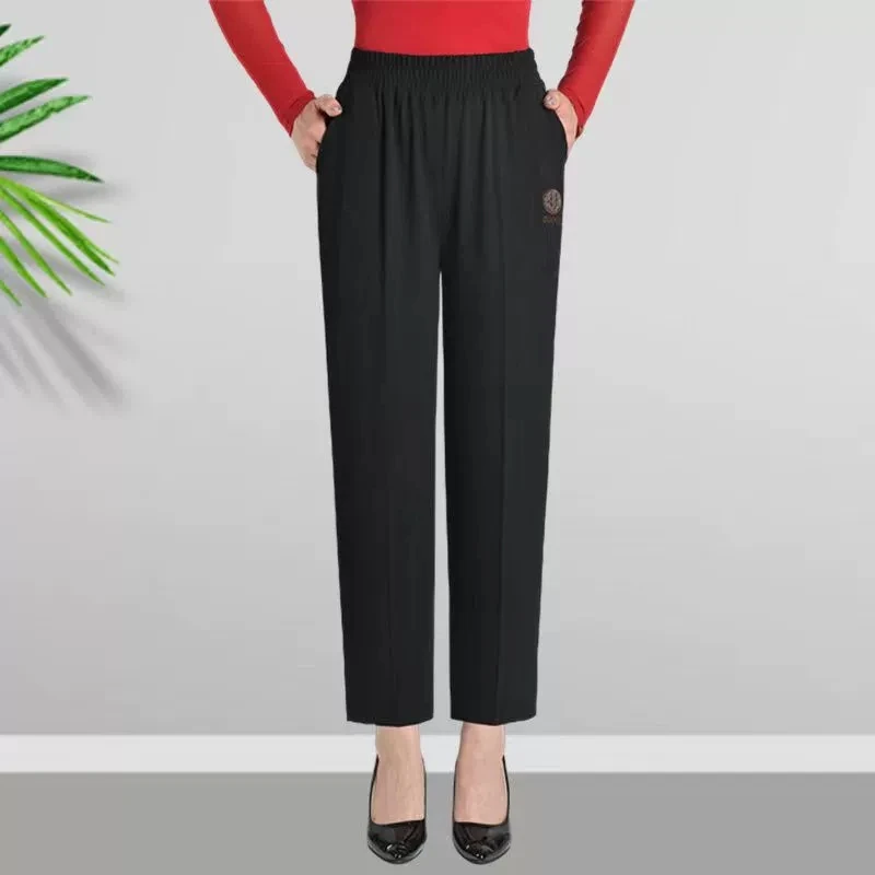 6XL 7XL 8XL Middle-aged Elderly Women's Pants Spring Summer Elastic Waist Mother Trousers Large Size Thin Casual Straight Pants
