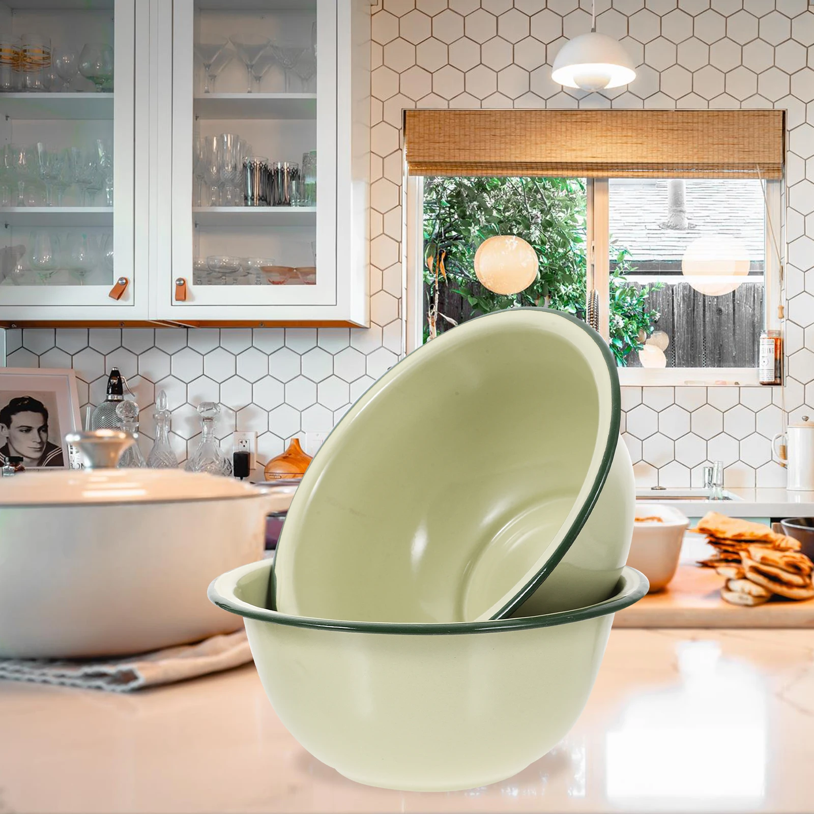 

4 Pcs Enamel Bowls Vintage Large Enameled Mixing Enamelware Basin Retro Kitchen Dish