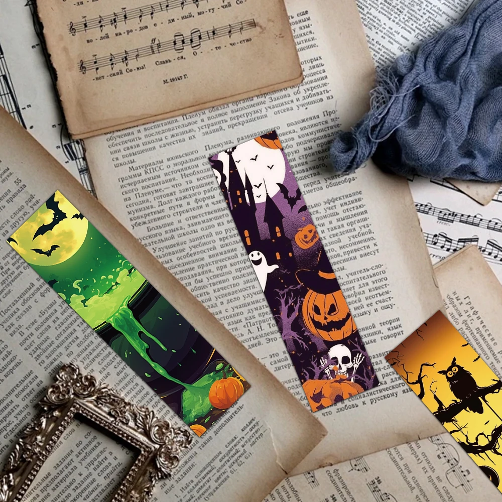 30PCS Halloween Scene Bookmarks Festival Atmosphere Pumpkin Ghosts Reading Book Pages Book Tags Student Creative Gifts