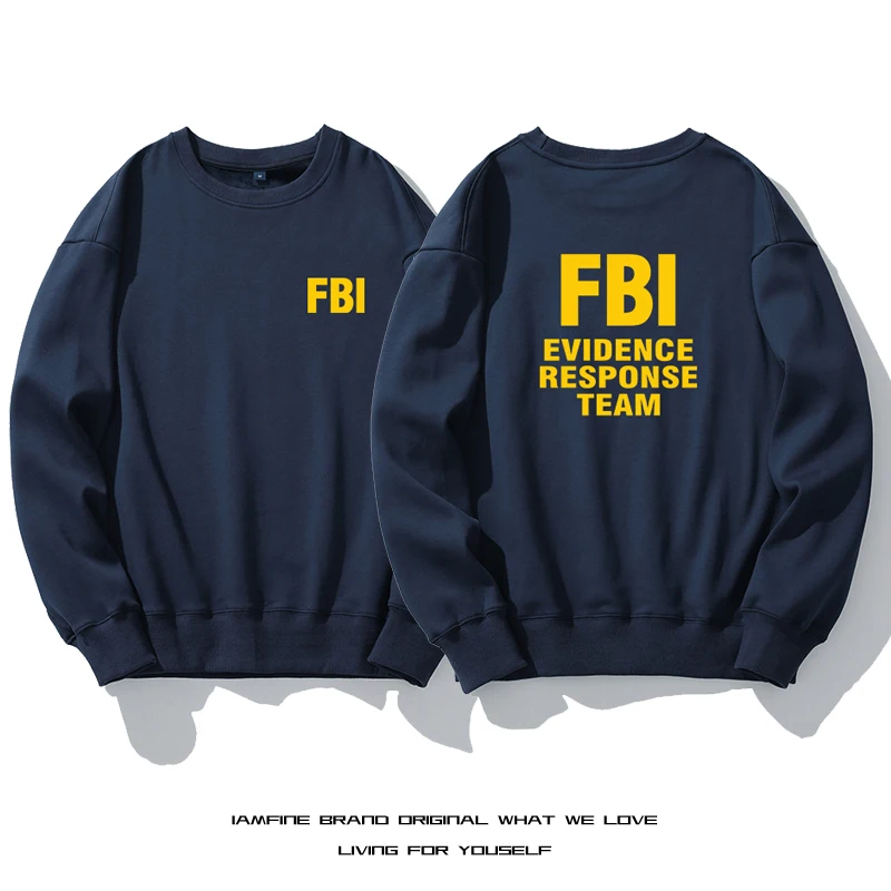 Letras do fbi lã masculino crewneck moletom quente cor sólida engrossar roupa interior inverno pulôver tops camisas sem capuz com capuz