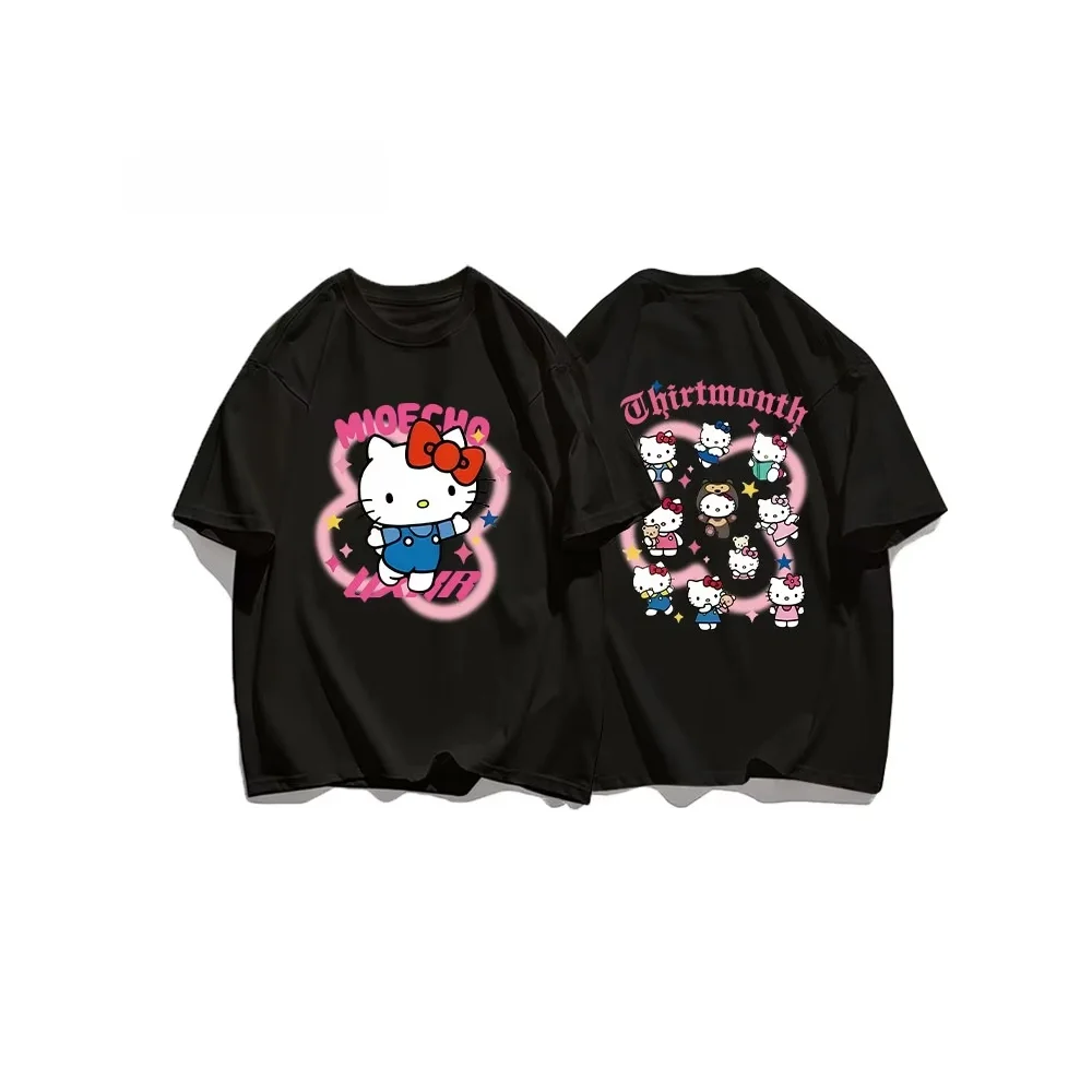 صيف 2025 الحلو لطيف مرحبا كيتي مطبوعة القطن قصير الأكمام فضفاضة عادية المرأة تي شيرت تنوعا للمرأة بلايز عادية