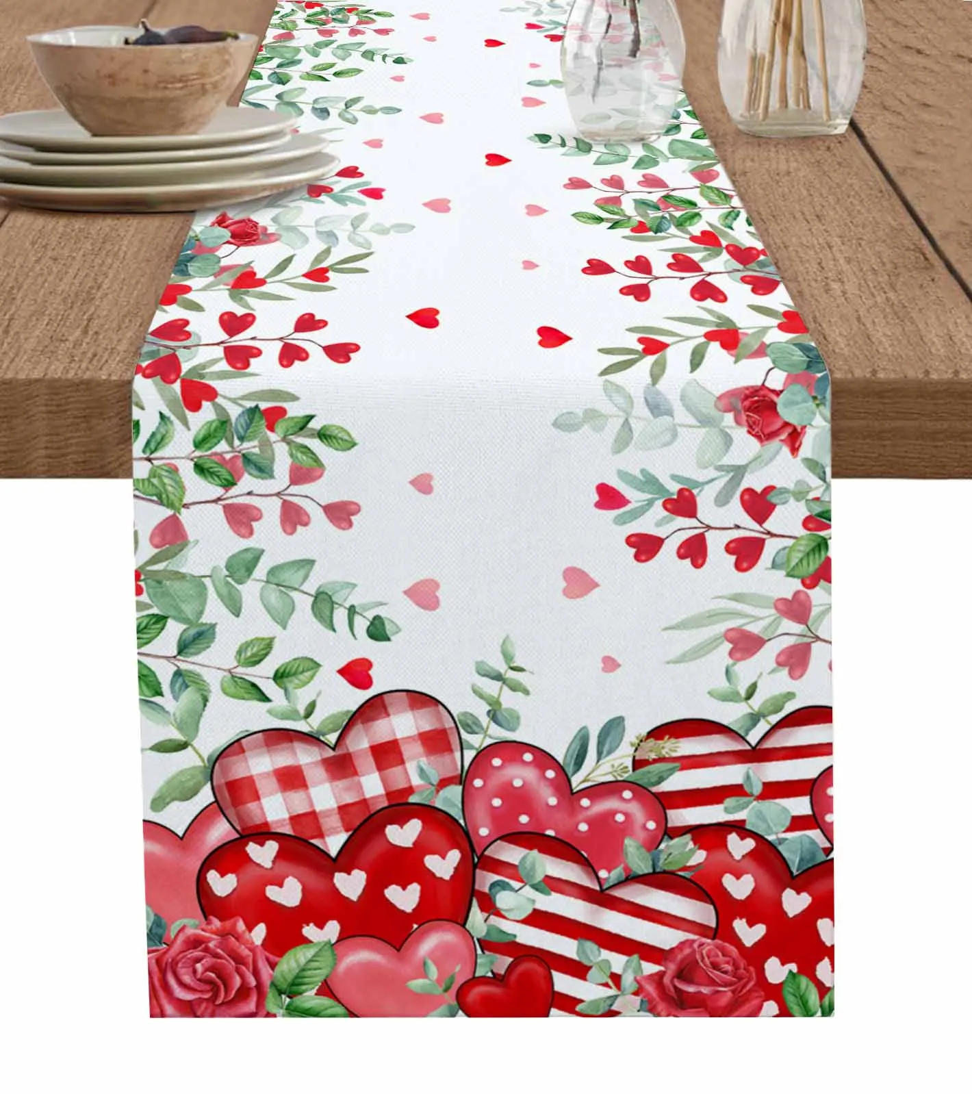 Valentine'S Day Love Roses Table Runner Luxury Wedding Decor Table Runner Home Dining Holiday Decor Tablecloth