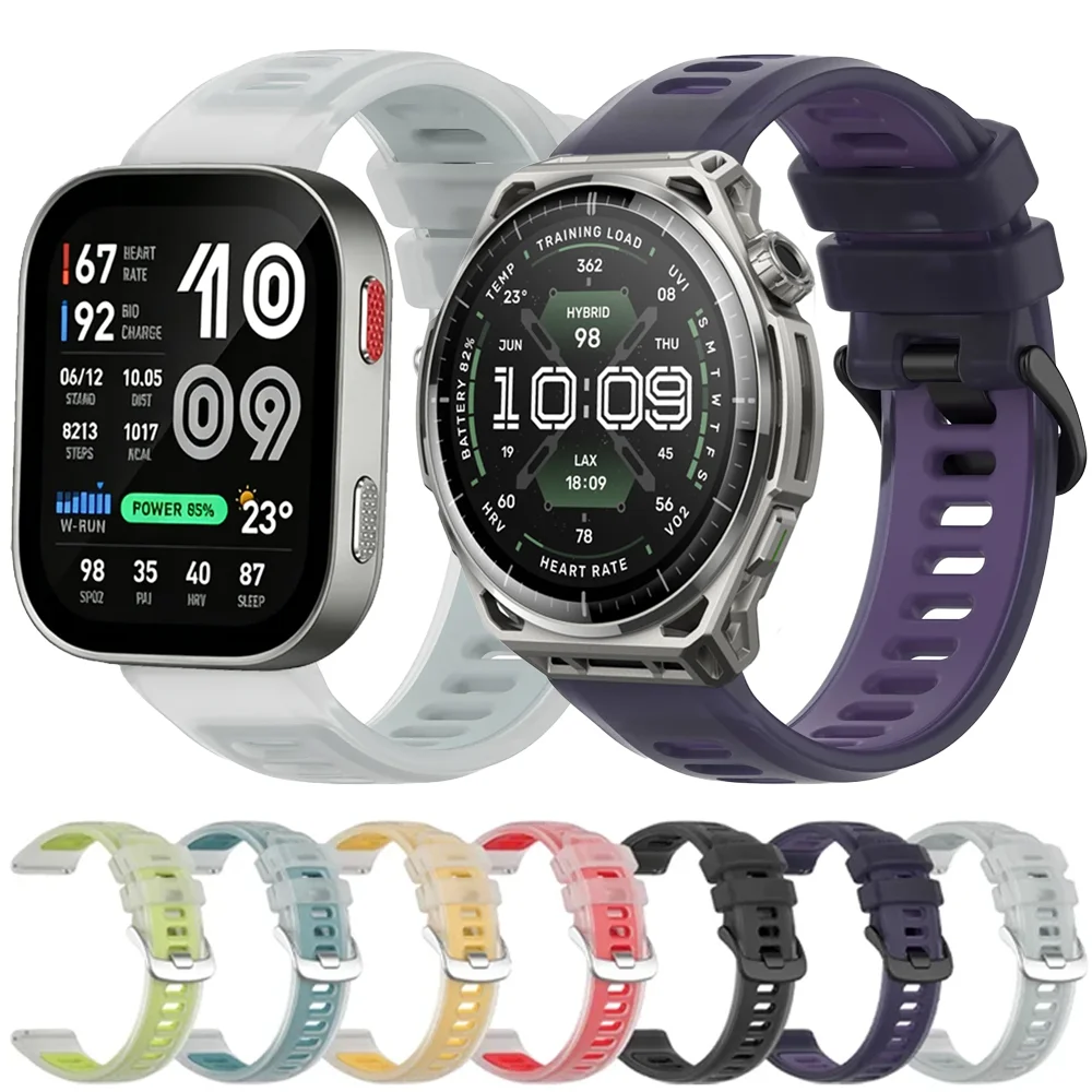 20mm 22mm Jelly Color Silicone Strap for Amazfit Bip Max 6 5 Balance 3 2 Ultra T-Rex3 Pro Bracelet Amazfit Active 3 2 Max Correa