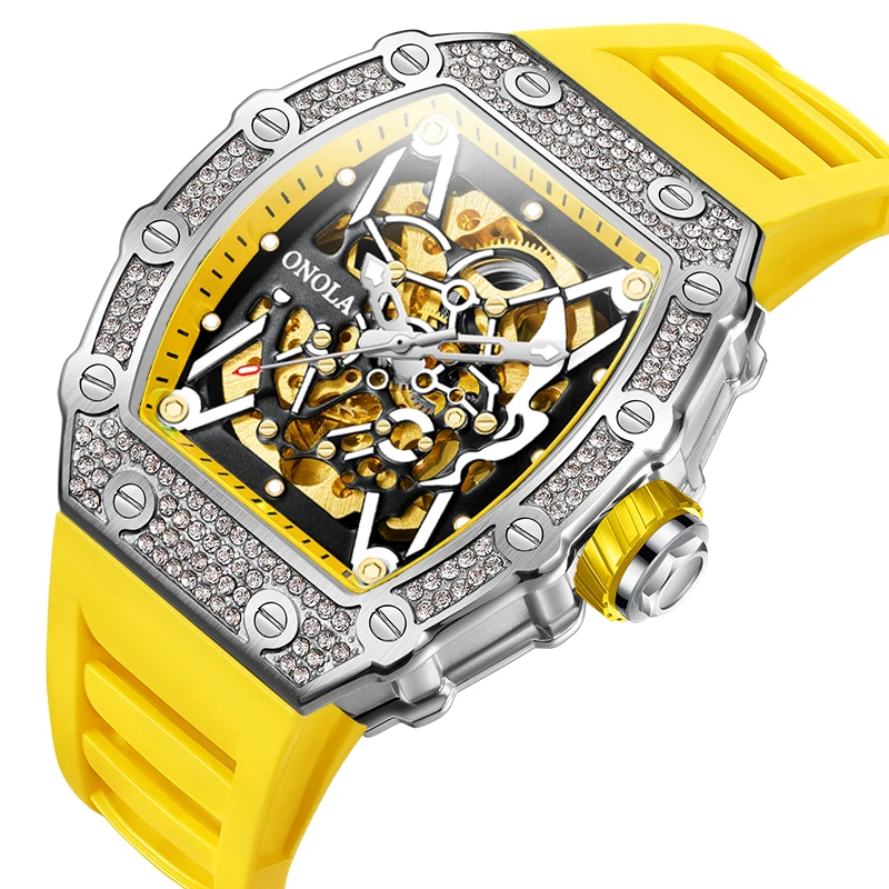 ONOLA New Men Mechanical Watchs Luxury Top Brand Full Diamond 30M Waterproof Automatic Watch Men Sports Watch Clock