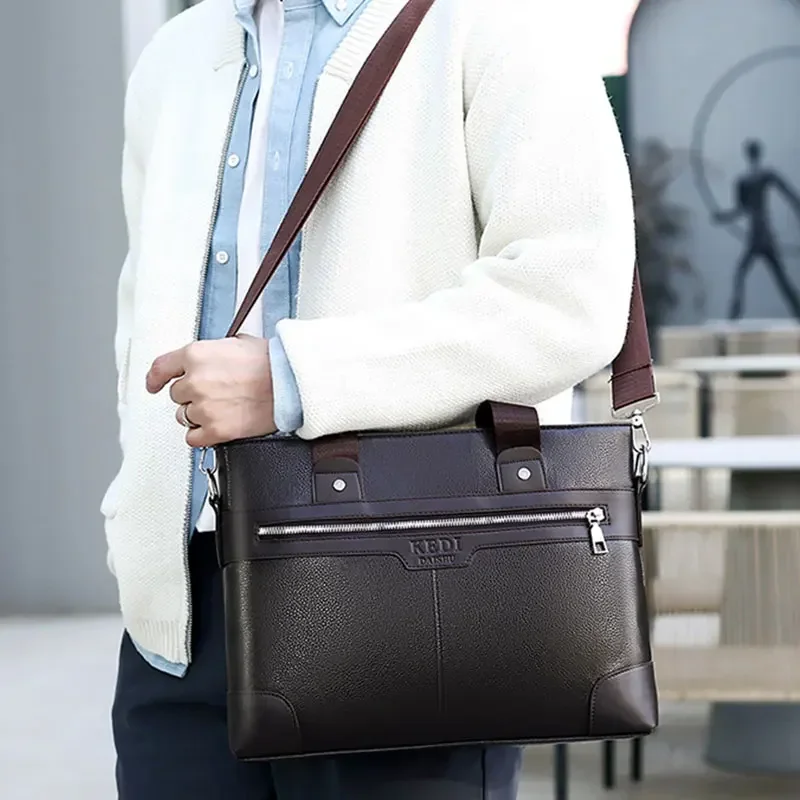 Men's Business Briefcases PU Leather Shoulder Messenger Bags Travel Handbag Totes for Macbook 13.3 14 15.4 Inch Male Laptop Bag