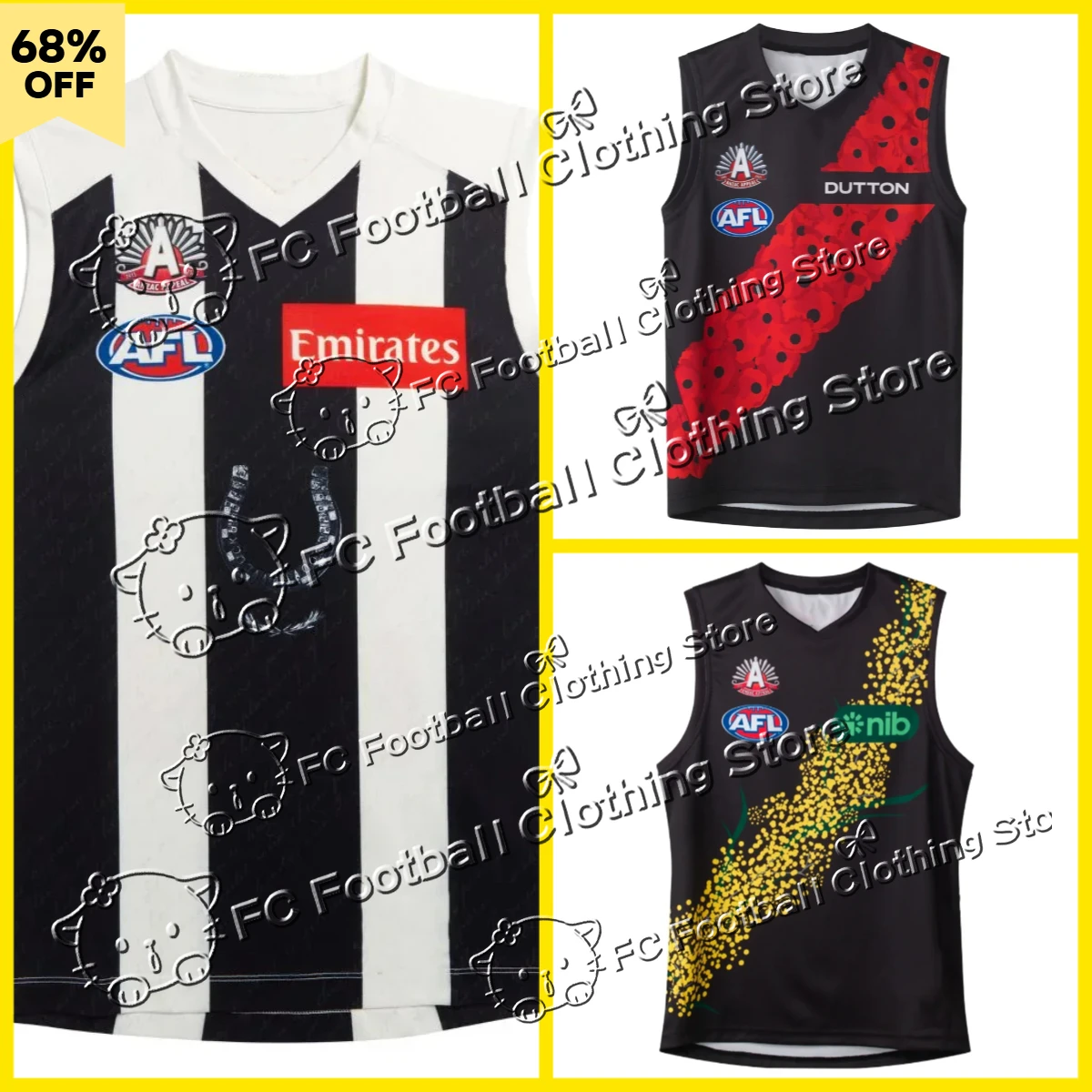 

2025 Hot Sale Hard Work Australia Unisex Collingwood AFL Essendon Richmond Rugby Jersey 3D Printed Sleeveless Shirt