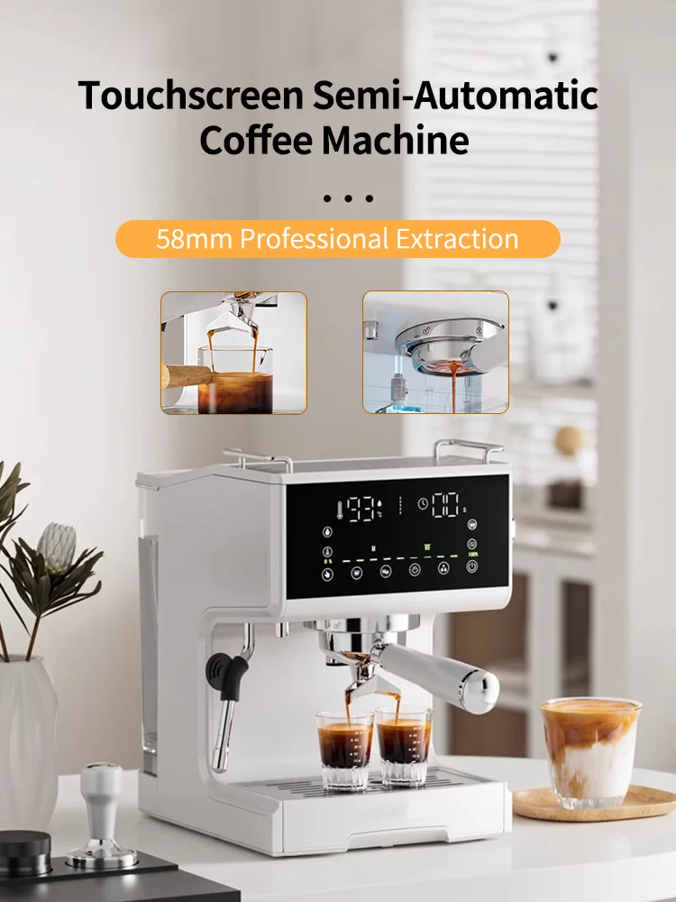 GZZT TEM58 20Bar Espressomaschine Touchscreen Professionelle halbautomatische Kaffeemaschine ULKA Pump PID + NTC Temperaturregelung