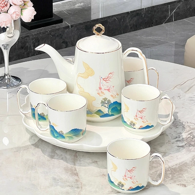

Tea set, high-end ceramic household living room water cup cup, housewarming, wedding teapot, tea cup light luxury water set