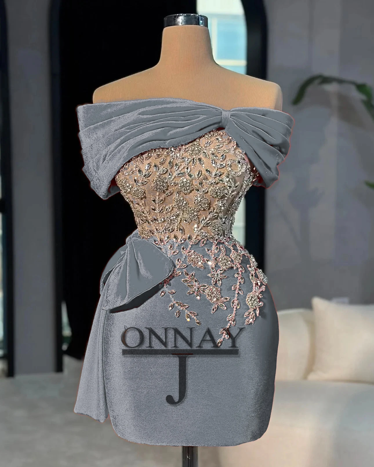 D2514 Customized Velvet Mini Crystals Homecoming Dresses Short for Women Saudi Arabric Gala Cocktail Dress Plus image 5