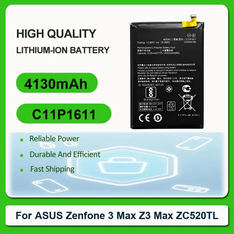 Replacement Mobile Phone Battery For ASUS Zenfone 3 Max Z3 Max ZC520TL C11P1611 4130mAh