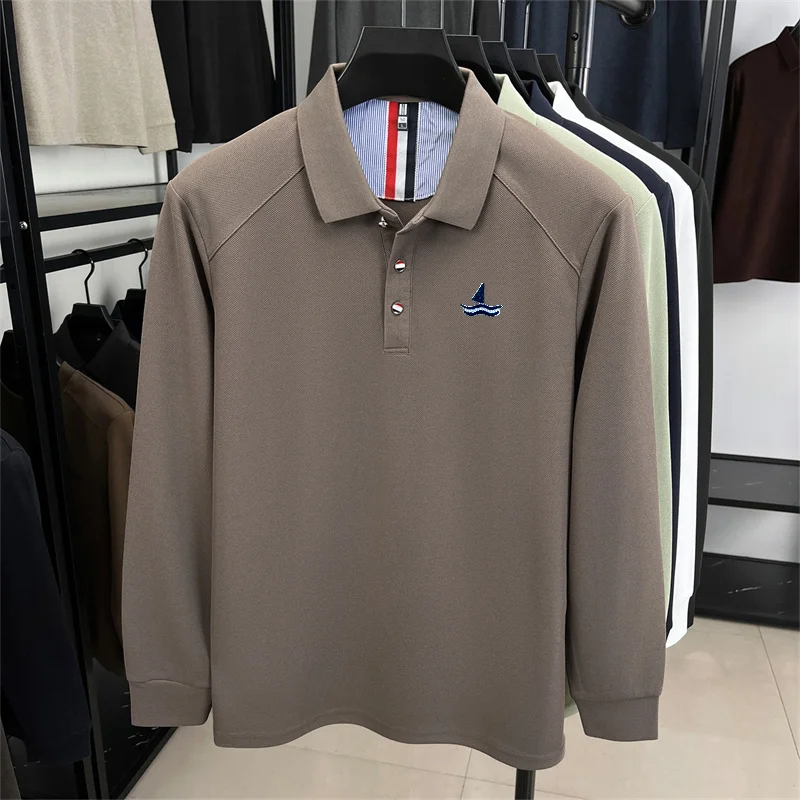 Designer-Stil Herren Langarm-Poloshirt mit Knopfleiste und Revers, Exquisites Muster-Stickerei, Herbst Neue Business-Casual Herrenbekleidung – Detail 12