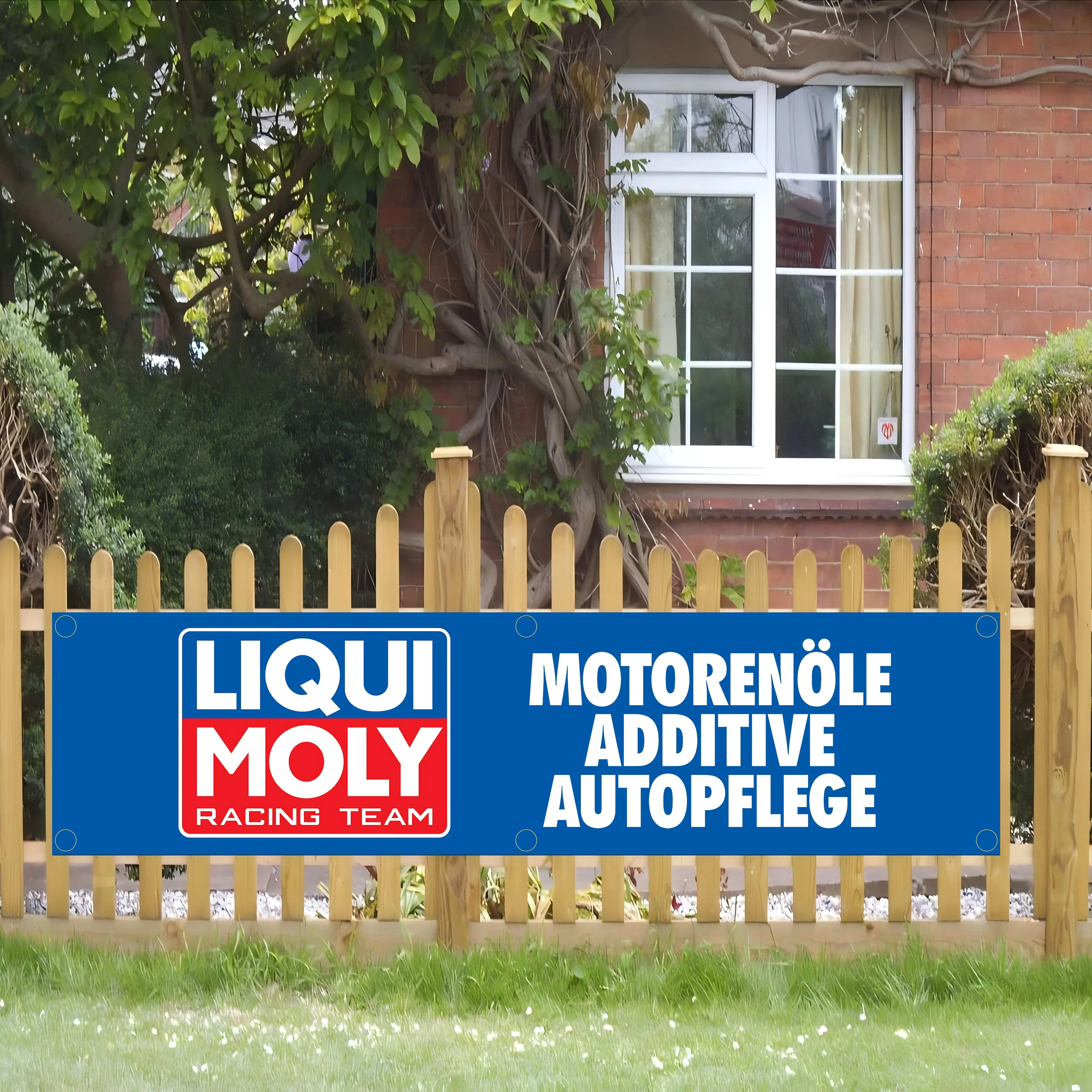 NONE 60 x 240 cm Banner, Liqui Molys-Flagge, Polyester, bedruckt, Garage, Wandkunst, Outdoor-Dekoration, Wandteppich mit Messingösen 6