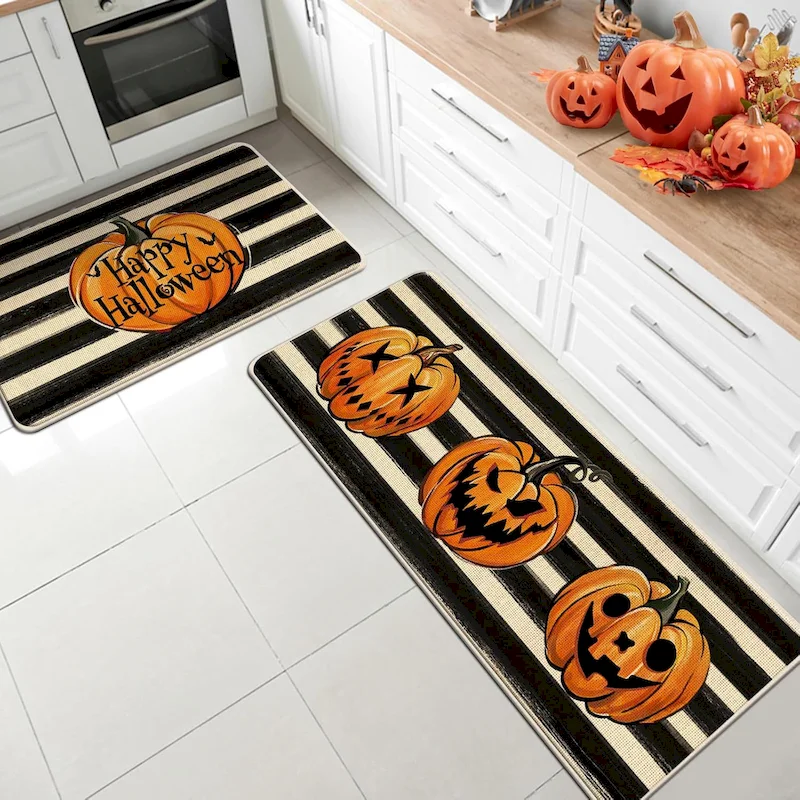 VIKAMA Gnome Pumpkin Halloween Anti Fatigue Non Slip Washable Absorbent Waterproof Kitchen Floor Mat Fall Rugs Home Decoration