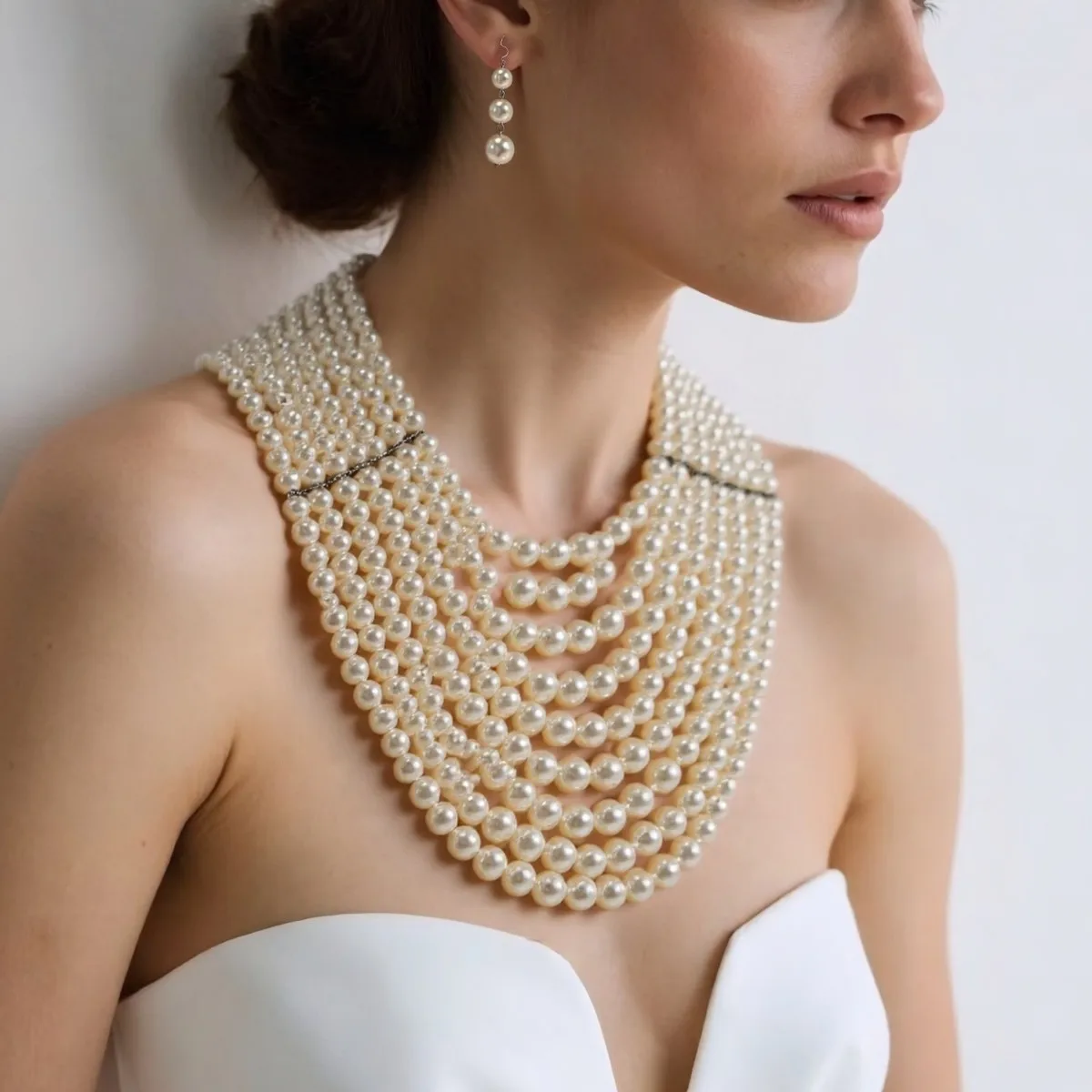 DIY accessories European and American cross-border supply, pearl beaded exaggerated women's short multi-layer necklace 3090