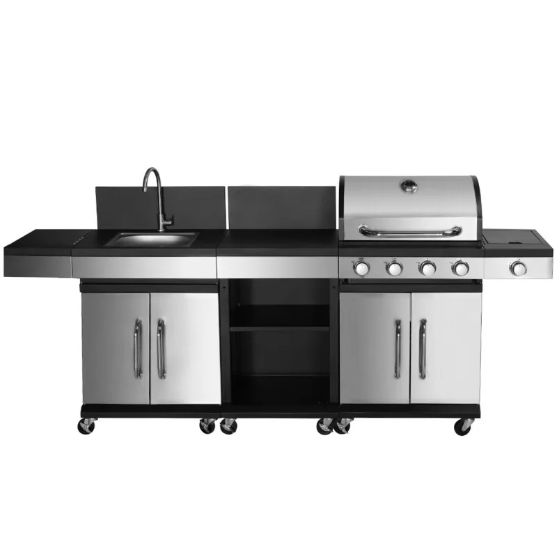 Stainless Steel BBQ Grill Combination Modular Outdoor Kitchen with Sink Side Furnace Outdoor Cabinet