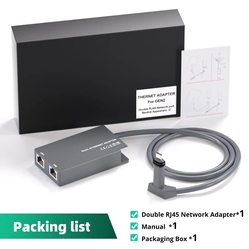 Starlink Gen2 V2 Dual RJ45 Ports CAT5E Ethernet Adapter Cable for Wired Network Connection