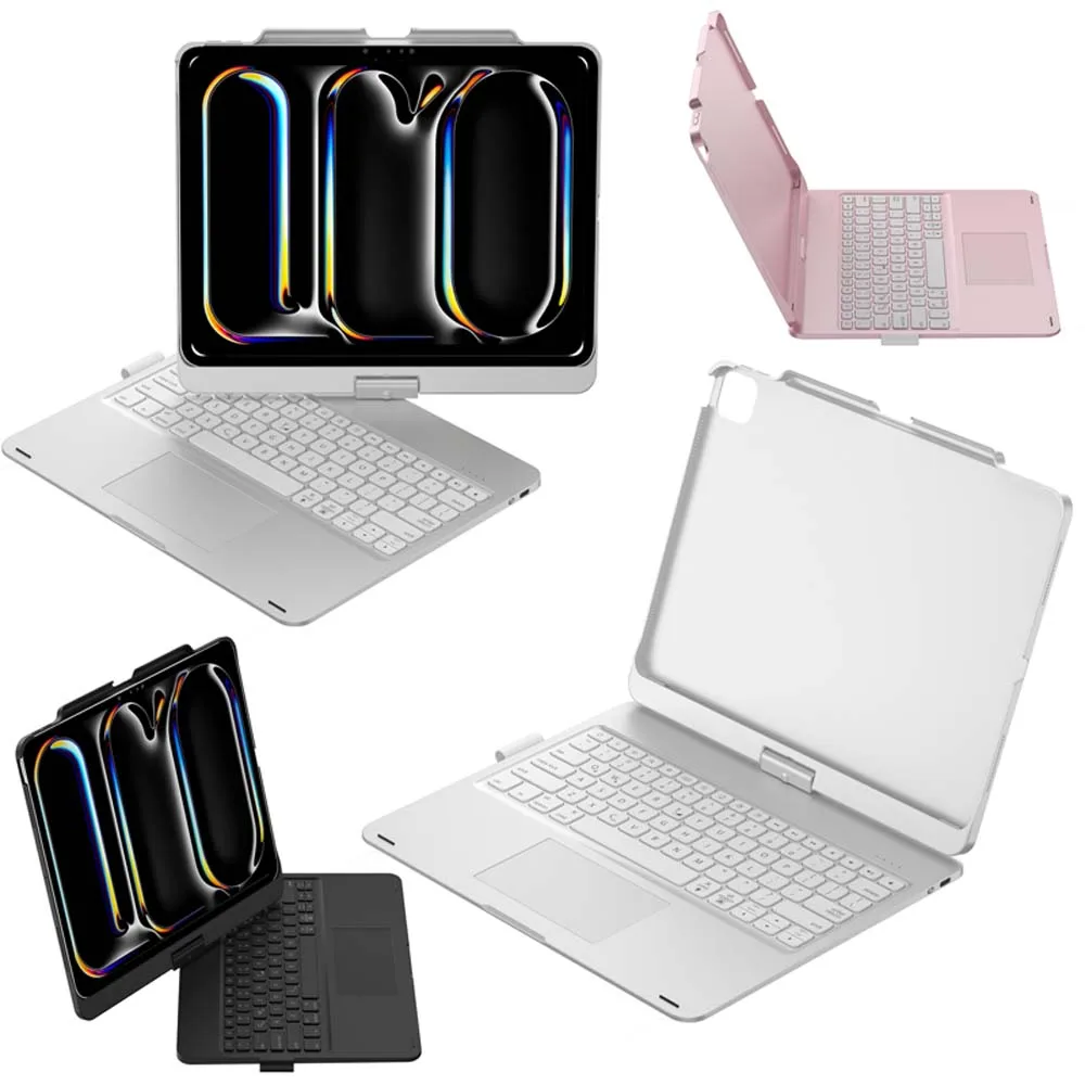 

for iPad Pro 13 M5 M4 with Bluetooth Keyboard Case 360 Degree Rotatable RGB Backlight Foldable Stand with Pen Slot Protect Cover