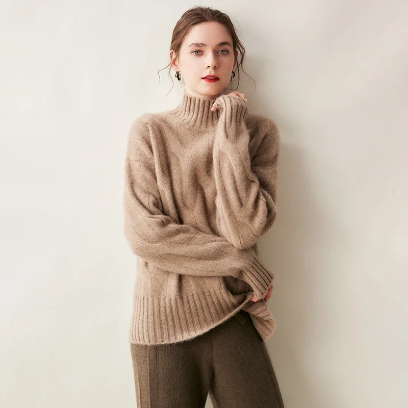 2023 Winter New 100% Cashmere Knit Pullover Women\'s High Quality Thicken Long Sleeve Sweater Female Solid Loose Large Size Tops