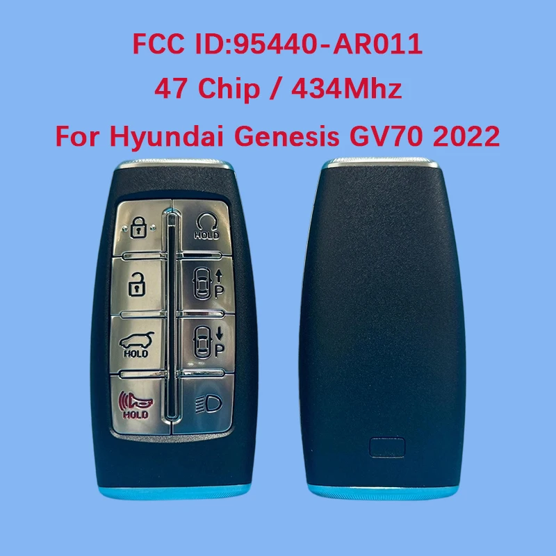 

CN020365 послепродажного обслуживания, 8-кнопочный смарт-ключ, дистанционный автоматический запуск, 47 чипов, 433 МГц, FCC ID 95440-AR011 для Hyundai GV70 2022