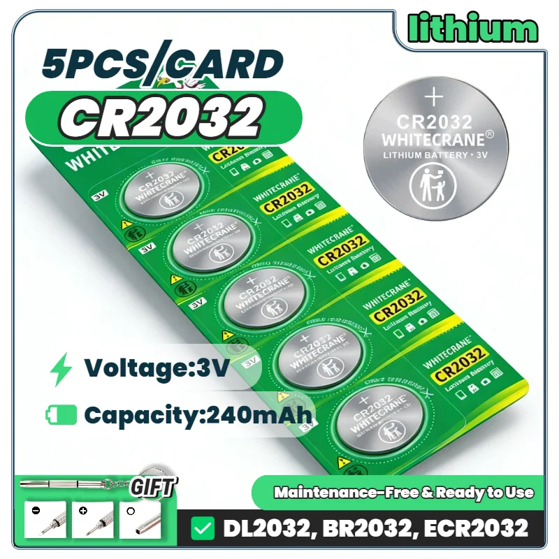 

Original CR2032 3V Lithium Coin Cell Battery Also Known As DL2032 BR2032 for Car Key Remote Watch Toy Calculator Medical Device