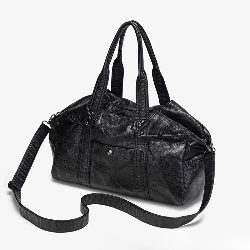 Women's Vintage Motorcycle Tote Bag Large Capacity Y2K Shoulder Crossbody Bag Washed PU Leather