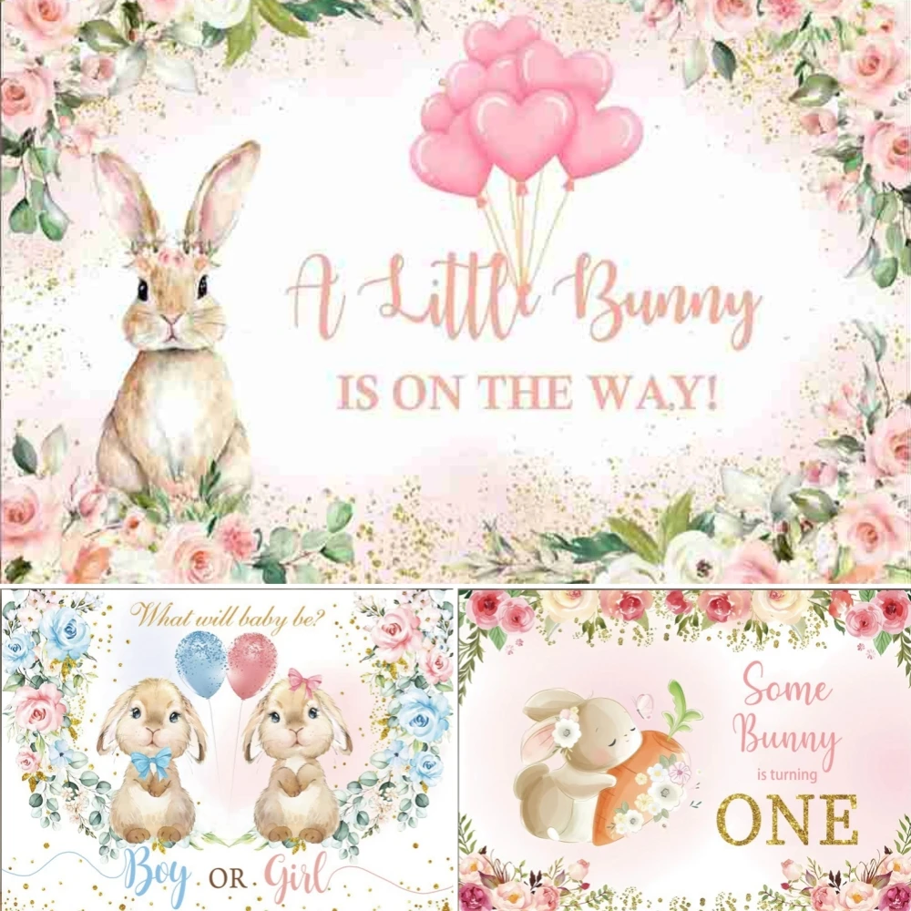 

Easter Bunny Rabbit Backdrop Floral Balloon Some Bunny is Turning One Baby Shower Birthday Decor Photography Background
