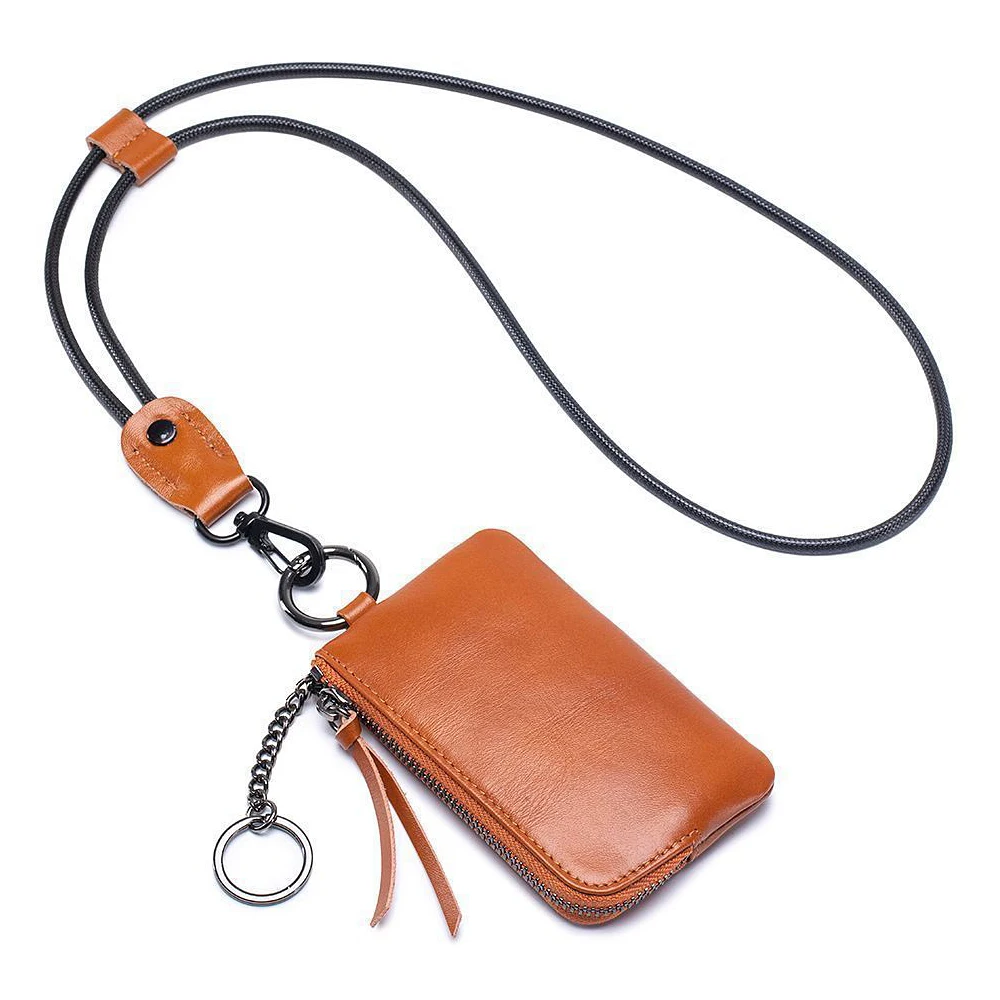 Neck-mounted Leather Coin Purse Women's Portable Multi-Functional Zipper Wallet Card Bag With Key ring Women's Handbag