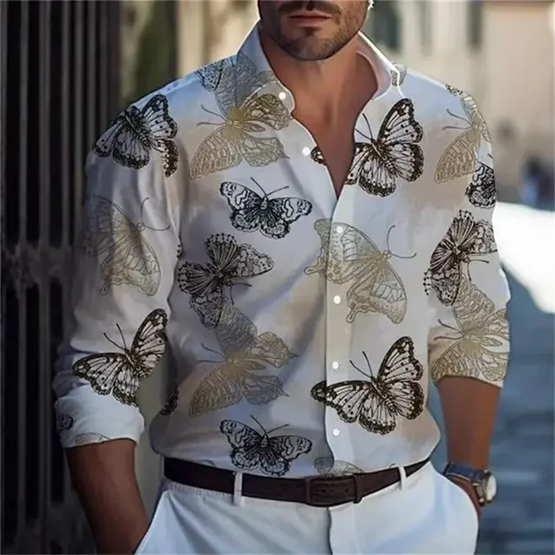 Men's shirt butterfly luxury business leisure vacation street shopping daily home long sleeved shirt