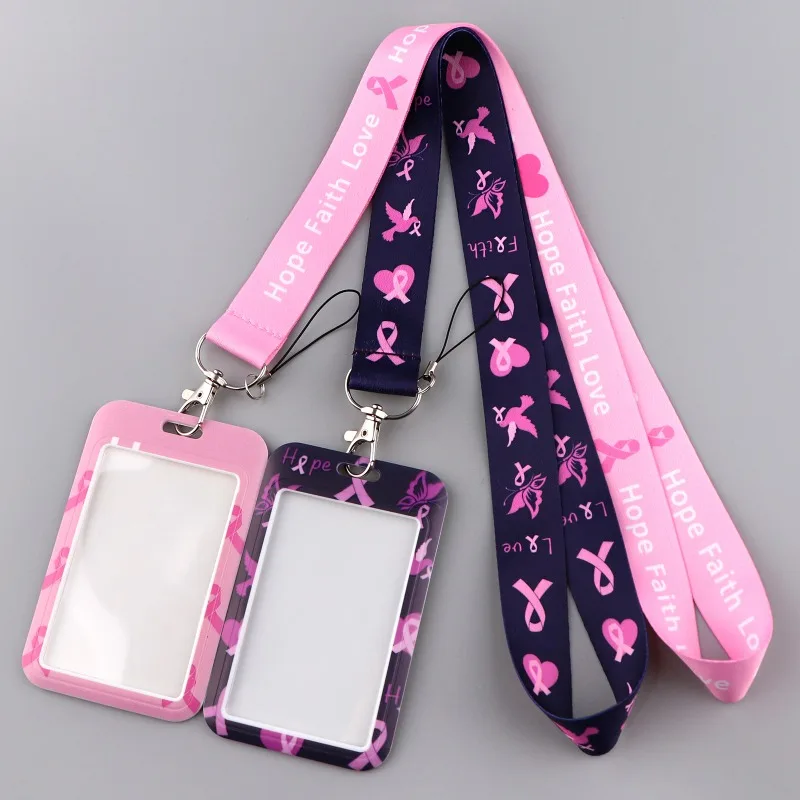 Red Ribbon Health Mobile Phone Lanyard Key Accessories Polyester Double-sided Hard Card Cover Bus Work Certificate Card Cover